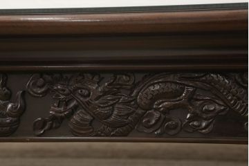 和製ビンテージ　最高級　総紫檀(シタン)彫刻　花鳥図と龍の総彫りが高級感たっぷりな、ガラス天板付き座卓(定価約200万円)(ローテーブル、ヴィンテージ)(R-059196)