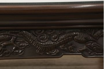 和製ビンテージ　最高級　総紫檀(シタン)彫刻　花鳥図と龍の総彫りが高級感たっぷりな、ガラス天板付き座卓(定価約200万円)(ローテーブル、ヴィンテージ)(R-059196)