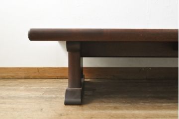 和製ビンテージ　脚のデザインが特徴的 分厚い天板のニレ材座卓(ローテーブル、ヴィンテージ)(R-059197)