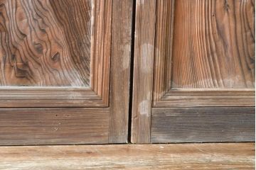 アンティーク建具　力強い木目が目を引くガラス入り玄関戸4枚セット(格子戸、ガラス戸、引き戸)(R-059203)