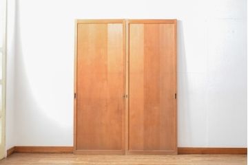 アンティーク建具　杉材　美しい柾目が目を引く板戸2枚セット(引き戸、建具)(R-059208)