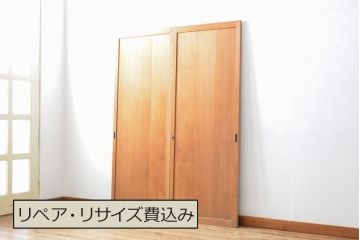 アンティーク建具　杉材　美しい柾目が目を引く板戸2枚セット(引き戸、建具)(R-059209)