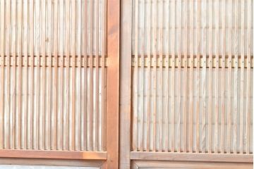 アンティーク建具　昭和初期　模様ガラス　細やかな桟が魅力の裏障子付き格子戸4枚セット(帯ガラス戸、引き戸、障子戸、建具)(R-059211)