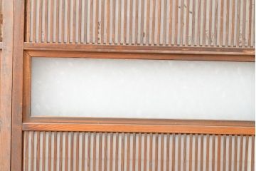 アンティーク建具　昭和初期　模様ガラス　細やかな桟が魅力の裏障子付き格子戸4枚セット(帯ガラス戸、引き戸、障子戸、建具)(R-059211)