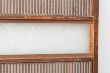 アンティーク建具　昭和初期　模様ガラス　細やかな桟が魅力の裏障子付き格子戸4枚セット(帯ガラス戸、引き戸、障子戸、建具)(R-059211)