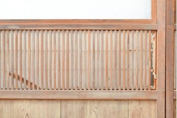アンティーク建具　昭和初期　模様ガラス　細やかな桟が魅力の裏障子付き格子戸4枚セット(帯ガラス戸、引き戸、障子戸、建具)(R-059211)