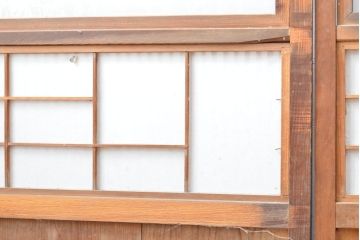 アンティーク建具　昭和初期　模様ガラス　細やかな桟が魅力の裏障子付き格子戸4枚セット(帯ガラス戸、引き戸、障子戸、建具)(R-059211)