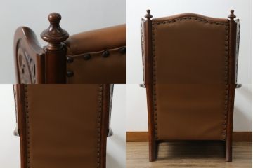 希少な絶版品　モリシゲ(MORISHIGE/森繁)　本革(レザー)　クラシカルな空間を演出する凝ったデザインが魅力の1人掛けソファ(1P、一人掛け)(定価約38万円)(R-059219)