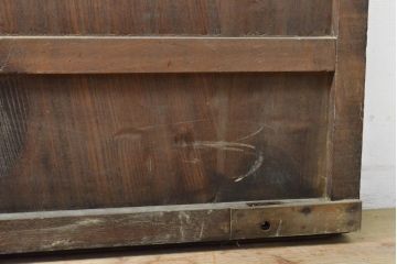 アンティーク建具　総欅(ケヤキ)材　和の貫禄を漂わせる金網入り格子蔵戸1枚(きつね格子、狐格子、玄関戸、引き戸、建具、格子戸、マス目、升目)(R-059223)