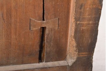 アンティーク建具　総欅(ケヤキ)材　重厚感のある佇まいが魅力の蔵戸1枚(玄関戸、引き戸、建具)(R-059225)
