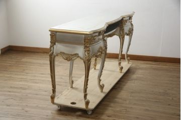 イタリアビンテージ　六本木アピス　ロココ調　シルバーゴールドの装飾がきらびやかな高級コンソールテーブル(定価約80万円)(サイドテーブル、サイドデスク、ヴィンテージ)(R-059245)