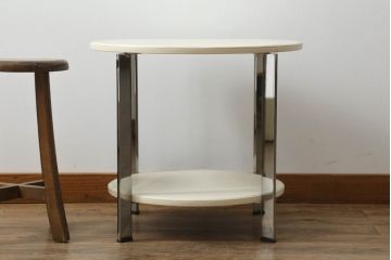 中古　美品　Poltrona Frau(ポルトローナフラウ)　Carlo Colombo(カルロ・コンボ)デザイン　TAVOLO REGOLO(タボロ レゴロ)　異素材の組み合わせがスタイリッシュな雰囲気を高めるサイドテーブル(ラウンドテーブル、コーヒーテーブル、ローテーブル)(定価約30万円)(R-059267)