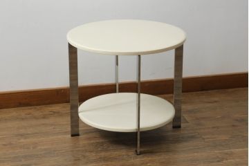 中古　美品　Poltrona Frau(ポルトローナフラウ)　Carlo Colombo(カルロ・コンボ)デザイン　TAVOLO REGOLO(タボロ レゴロ)　異素材の組み合わせがスタイリッシュな雰囲気を高めるサイドテーブル(ラウンドテーブル、コーヒーテーブル、ローテーブル)(定価約30万円)(R-059267)
