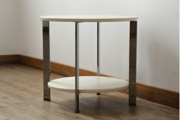 中古　美品　Poltrona Frau(ポルトローナフラウ)　Carlo Colombo(カルロ・コンボ)デザイン　TAVOLO REGOLO(タボロ レゴロ)　異素材の組み合わせがスタイリッシュな雰囲気を高めるサイドテーブル(ラウンドテーブル、コーヒーテーブル、ローテーブル)(定価約30万円)(R-059267)