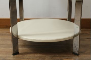 中古　美品　Poltrona Frau(ポルトローナフラウ)　Carlo Colombo(カルロ・コンボ)デザイン　TAVOLO REGOLO(タボロ レゴロ)　異素材の組み合わせがスタイリッシュな雰囲気を高めるサイドテーブル(ラウンドテーブル、コーヒーテーブル、ローテーブル)(定価約30万円)(R-059267)