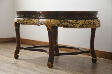 ヴィンテージ家具　超激レア!!　中国美術　王座デザイン　皇帝　まるで美術品のよう、黄金に輝く龍の彫刻が魅力的なセンターテーブル(コーヒーテーブル、ローテーブル、リビングテーブル、ビンテージ)(R-059283)