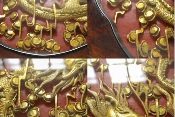 ヴィンテージ家具　超激レア!!　中国美術　王座デザイン　皇帝　まるで美術品のよう、黄金に輝く龍の彫刻が魅力的なセンターテーブル(コーヒーテーブル、ローテーブル、リビングテーブル、ビンテージ)(R-059283)