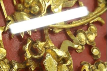 ヴィンテージ家具　超激レア!!　中国美術　王座デザイン　皇帝　まるで美術品のよう、黄金に輝く龍の彫刻が魅力的なセンターテーブル(コーヒーテーブル、ローテーブル、リビングテーブル、ビンテージ)(R-059283)