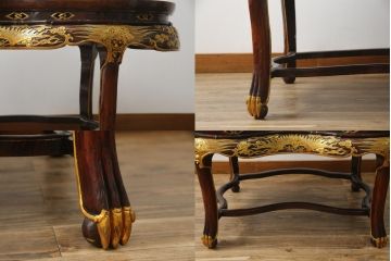 ヴィンテージ家具　超激レア!!　中国美術　王座デザイン　皇帝　まるで美術品のよう、黄金に輝く龍の彫刻が魅力的なセンターテーブル(コーヒーテーブル、ローテーブル、リビングテーブル、ビンテージ)(R-059283)