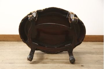 ヴィンテージ家具　超激レア!!　中国美術　王座デザイン　皇帝　まるで美術品のよう、黄金に輝く龍の彫刻が魅力的なサイドテーブル(コーヒーテーブル、ナイトテーブル、花台、電話台、ビンテージ)(R-059284)