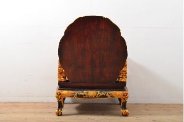 ヴィンテージ家具　超激レア!!　中国美術　王座デザイン　皇帝　黄金に輝く龍の彫刻が高貴な雰囲気を高める1人掛けソファ(1P、ビンテージ、アームソファ、アームチェア、イス、椅子)(R-059285)