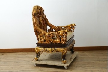 ヴィンテージ家具　超激レア!!　中国美術　皇帝・王座デザイン　黄金に輝く龍の彫刻が高貴なチェア　(R-059286)