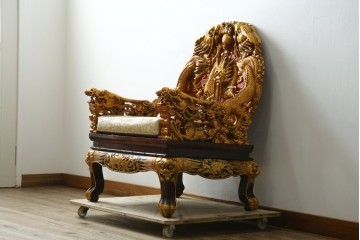 ヴィンテージ家具　超激レア!!　中国美術　皇帝・王座デザイン　黄金に輝く龍の彫刻が高貴なチェア　(R-059286)