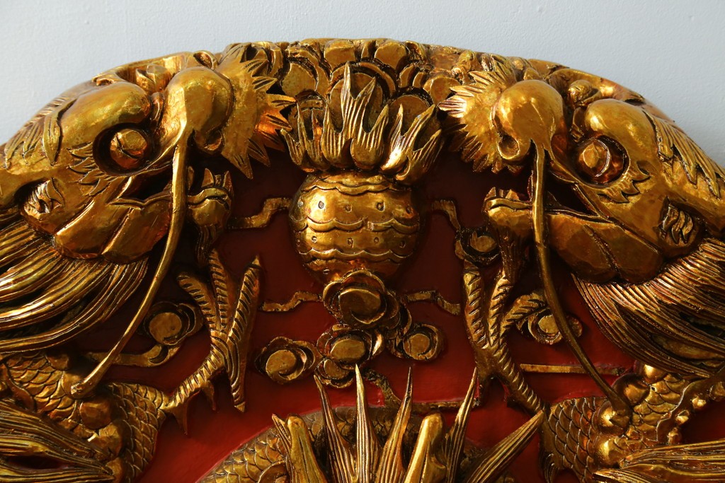 ヴィンテージ家具　超激レア!!　中国美術　皇帝・王座デザイン　黄金に輝く龍の彫刻が高貴なチェア　(R-059286)