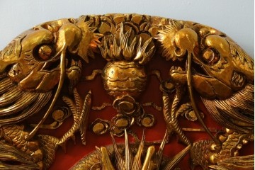ヴィンテージ家具　超激レア!!　中国美術　皇帝・王座デザイン　黄金に輝く龍の彫刻が高貴なチェア　(R-059286)