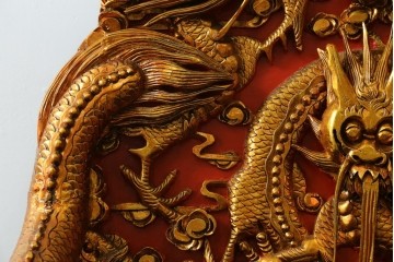 ヴィンテージ家具　超激レア!!　中国美術　皇帝・王座デザイン　黄金に輝く龍の彫刻が高貴なチェア　(R-059286)