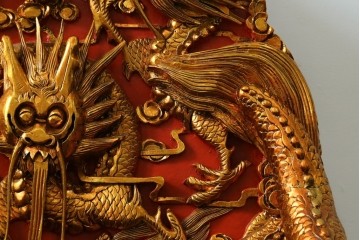 ヴィンテージ家具　超激レア!!　中国美術　皇帝・王座デザイン　黄金に輝く龍の彫刻が高貴なチェア　(R-059286)