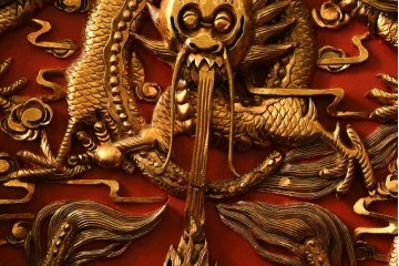 ヴィンテージ家具　超激レア!!　中国美術　皇帝・王座デザイン　黄金に輝く龍の彫刻が高貴なチェア　(R-059286)