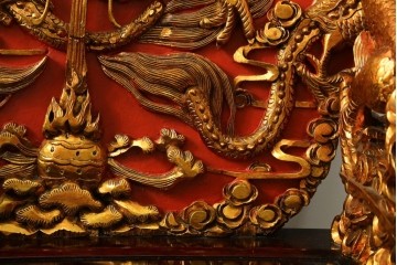 ヴィンテージ家具　超激レア!!　中国美術　皇帝・王座デザイン　黄金に輝く龍の彫刻が高貴なチェア　(R-059286)