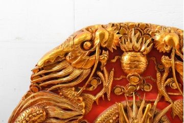 ヴィンテージ家具　超激レア!!　中国美術　王座デザイン　皇帝　黄金に輝く龍の彫刻が高貴な雰囲気を高める1人掛けソファ(1P、ビンテージ、アームソファ、アームチェア、イス、椅子)(R-059286)