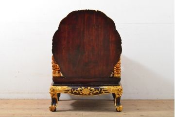 ヴィンテージ家具　超激レア!!　中国美術　王座デザイン　皇帝　黄金に輝く龍の彫刻が高貴な雰囲気を高める1人掛けソファ(1P、ビンテージ、アームソファ、アームチェア、イス、椅子)(R-059286)