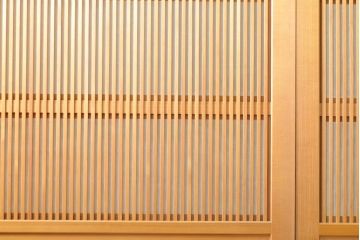 ビンテージ建具　超美品　美しい桟が魅力的な裏障子付き格子戸4枚セット(帯ガラス戸、引き戸、障子戸、建具、ヴィンテージ)(R-059287)