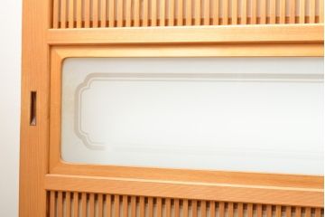 ビンテージ建具　超美品　美しい桟が魅力的な裏障子付き格子戸4枚セット(帯ガラス戸、引き戸、障子戸、建具、ヴィンテージ)(R-059287)