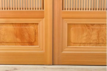 ビンテージ建具　超美品　美しい桟が魅力的な裏障子付き格子戸4枚セット(帯ガラス戸、引き戸、障子戸、建具、ヴィンテージ)(R-059287)