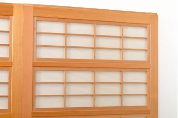 ビンテージ建具　超美品　美しい桟が魅力的な裏障子付き格子戸4枚セット(帯ガラス戸、引き戸、障子戸、建具、ヴィンテージ)(R-059287)