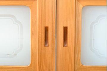ビンテージ建具　超美品　美しい桟が魅力的な裏障子付き格子戸4枚セット(帯ガラス戸、引き戸、障子戸、建具、ヴィンテージ)(R-059287)