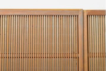 アンティーク建具　昭和初期　高級品!　幅狭タイプ　和の雰囲気を高める裏障子付き格子戸4枚セット(帯ガラス戸、引き戸、障子戸、建具)(R-059288)