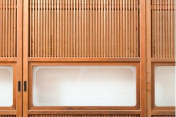 アンティーク建具　昭和初期　高級品!　幅狭タイプ　和の雰囲気を高める裏障子付き格子戸4枚セット(帯ガラス戸、引き戸、障子戸、建具)(R-059288)