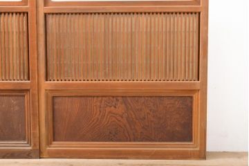 アンティーク建具　昭和初期　高級品!　幅狭タイプ　和の雰囲気を高める裏障子付き格子戸4枚セット(帯ガラス戸、引き戸、障子戸、建具)(R-059288)