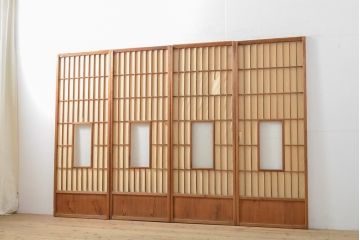 アンティーク建具　和の雰囲気を演出する縦額入り障子戸4枚セット(引き戸、建具)(R-059289)