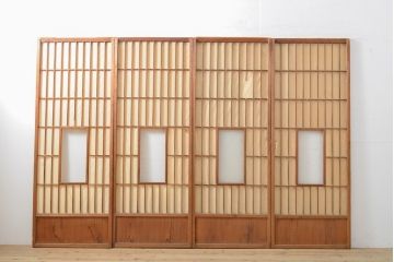 アンティーク建具　和の雰囲気を演出する縦額入り障子戸4枚セット(引き戸、建具)(R-059289)