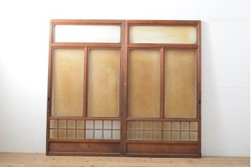 アンティーク建具　昭和初期　ゆらゆらガラスとダイヤガラス入りのレトロなガラス戸2枚セット(引き戸、建具)(R-059290)