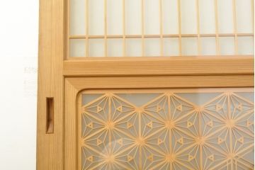 中古　美品　最高級　シンメトリーなデザインが目を引く組子入りガラス帯戸2枚セット(帯戸、引き戸、ガラス戸、建具)(R-059305)