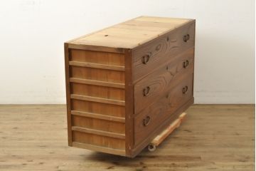 和製アンティーク　大正昭和初期　前面欅材(ケヤキ材)　上手物!!銅製の金具と横桟が魅力的な造りの良いローボード(テレビ台、テレビボード、リビングボード、ローチェスト、引き出し)(R-059315)