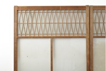 アンティーク建具　昭和初期　お洒落な格子が目を引くすりガラス入りガラス戸2枚セット(引き戸、建具)(R-059316)