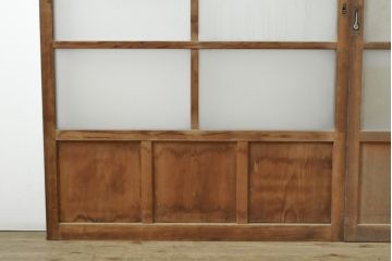 アンティーク建具　昭和初期　お洒落な格子が目を引くすりガラス入りガラス戸2枚セット(引き戸、建具)(R-059316)